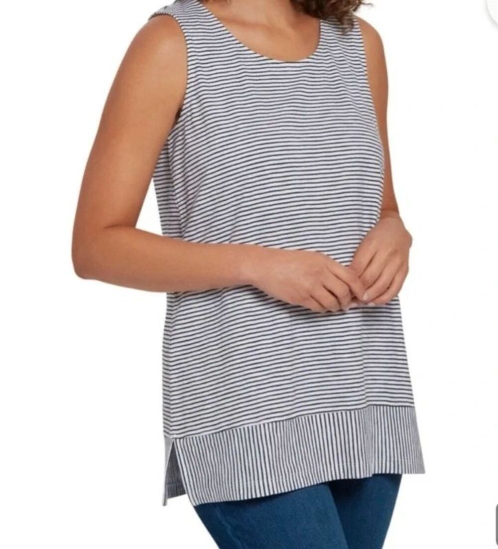 Lands' End Women's Tank size XL Split hem Black White Cotton